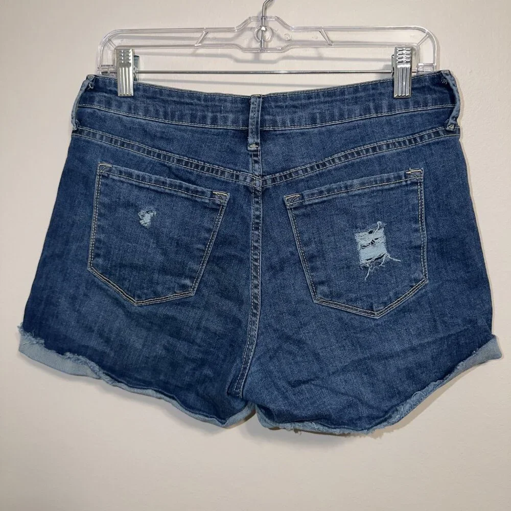 KanCan Distressed Denim Shorts Cuffed Hem Mid Rise Size 9/28